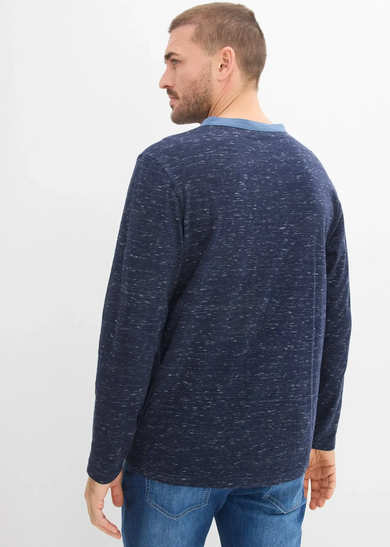 Homme bonprix T-Shirts & Polos|T-shirt manches longues à col tunisien, en fil flammé