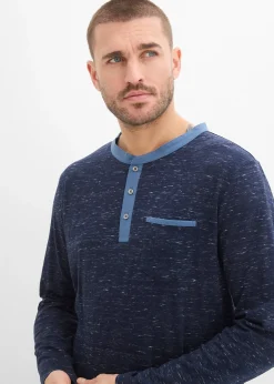 Homme bonprix T-Shirts & Polos|T-shirt manches longues à col tunisien, en fil flammé