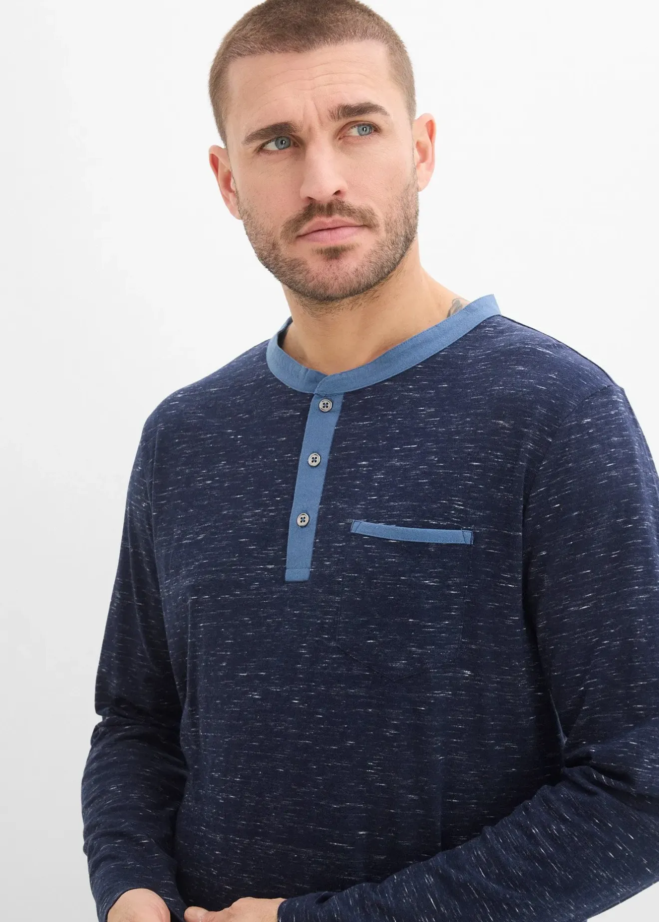 Homme bonprix T-Shirts & Polos|T-shirt manches longues à col tunisien, en fil flammé