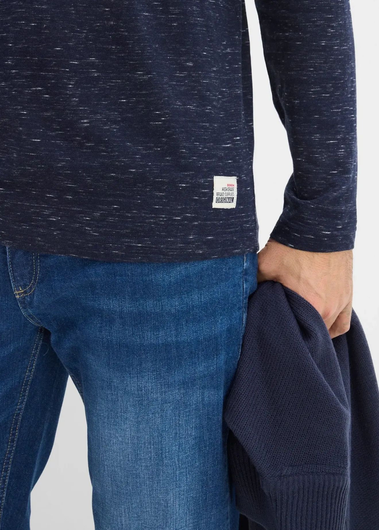 Homme bonprix T-Shirts & Polos|T-shirt manches longues à col tunisien, en fil flammé