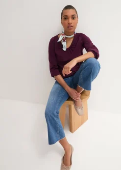 bonprix T-shirt manches longues 100% coton, finitions élastiquées|Femme T-Shirts & Tops