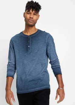 Homme bonprix T-Shirts & Polos|T-shirt manches longues à col tunisien, 100% coton