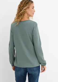 Femme bonprix T-Shirts & Tops|T-shirt manches longues 100% coton, finitions élastiquées