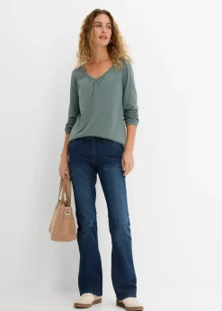 Femme bonprix T-Shirts & Tops|T-shirt manches longues 100% coton, finitions élastiquées