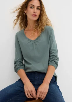 Femme bonprix T-Shirts & Tops|T-shirt manches longues 100% coton, finitions élastiquées