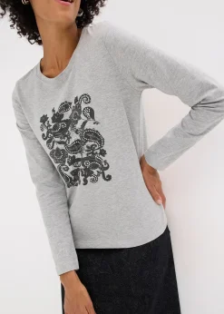 bonprix T-shirt manches longues à imprimé|Femme T-Shirts & Tops