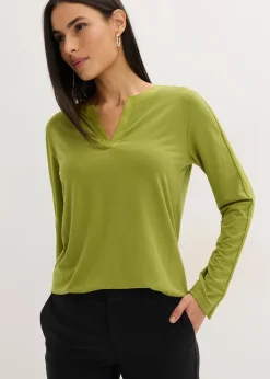 Femme bonprix T-Shirts & Tops|T-shirt manches longues avec empiècement satin