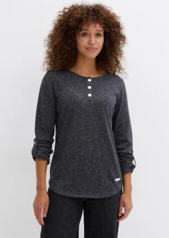 bonprix T-shirt manches longues avec patte de boutonnage|Femme T-Shirts & Tops