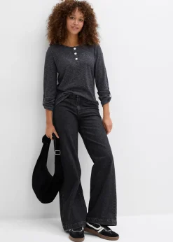 bonprix T-shirt manches longues avec patte de boutonnage|Femme T-Shirts & Tops