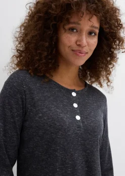 bonprix T-shirt manches longues avec patte de boutonnage|Femme T-Shirts & Tops