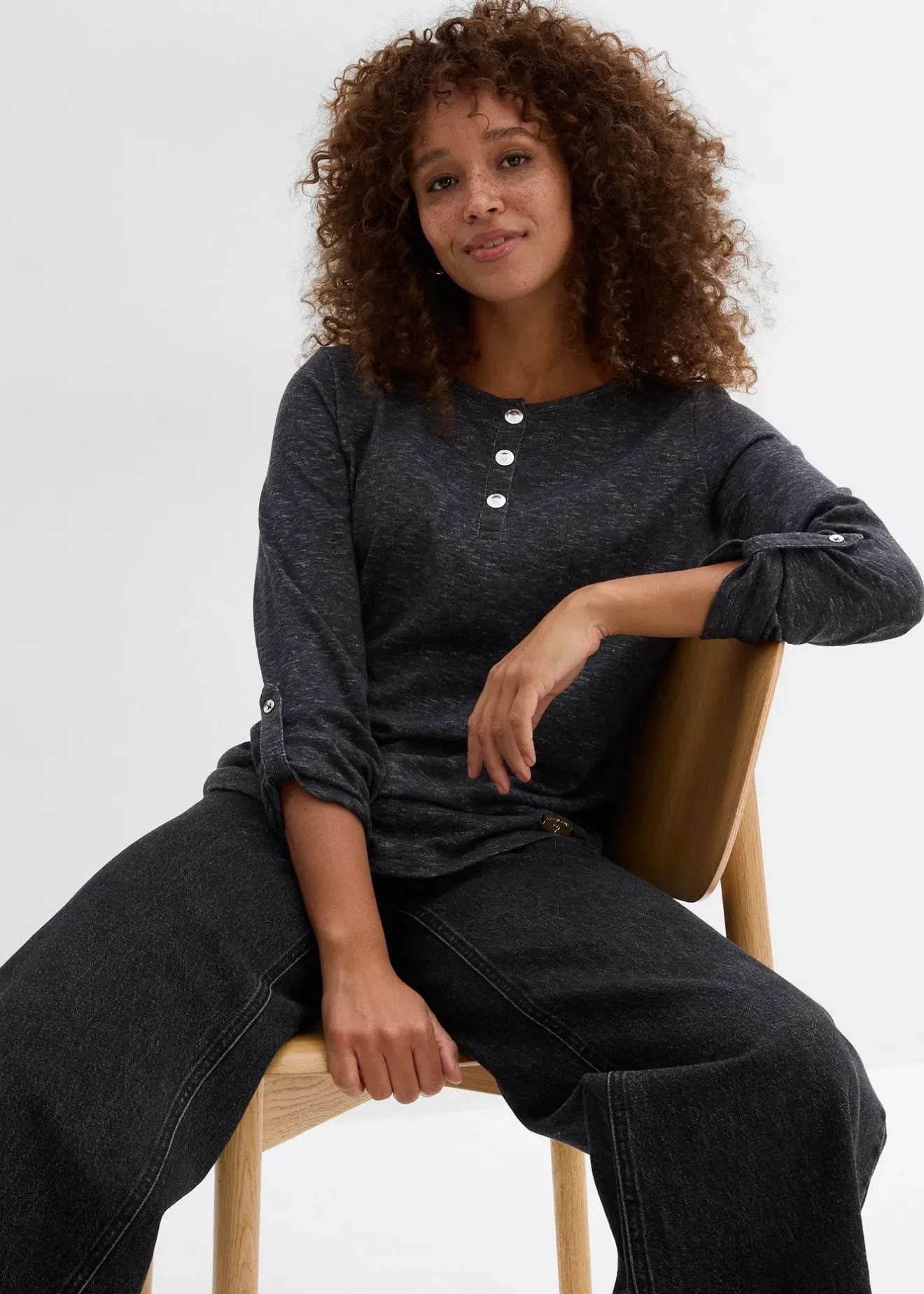 bonprix T-shirt manches longues avec patte de boutonnage|Femme T-Shirts & Tops