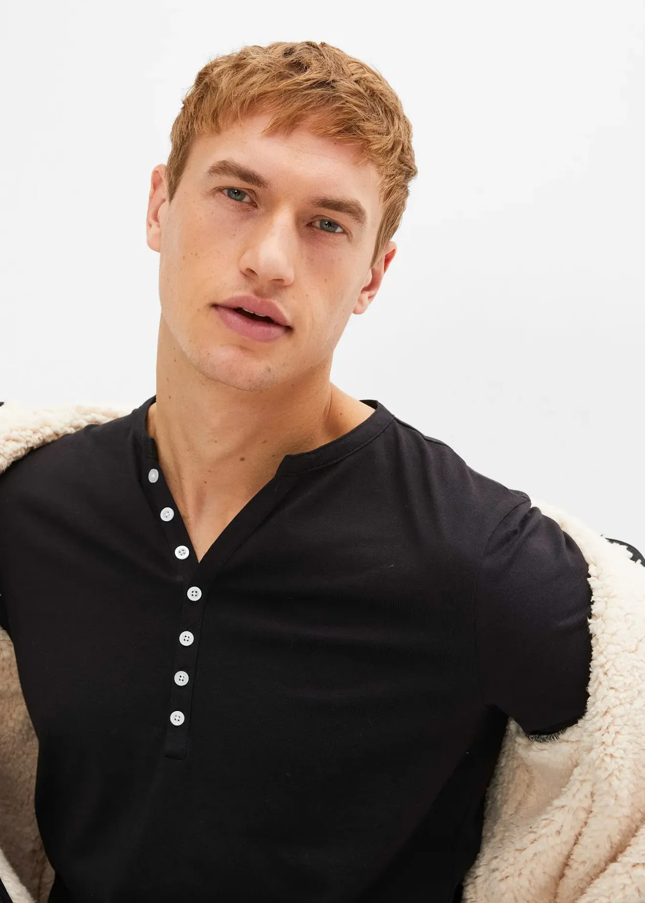 Homme bonprix T-Shirts & Polos|T-shirt manches longues col tunisien 100% coton, slim