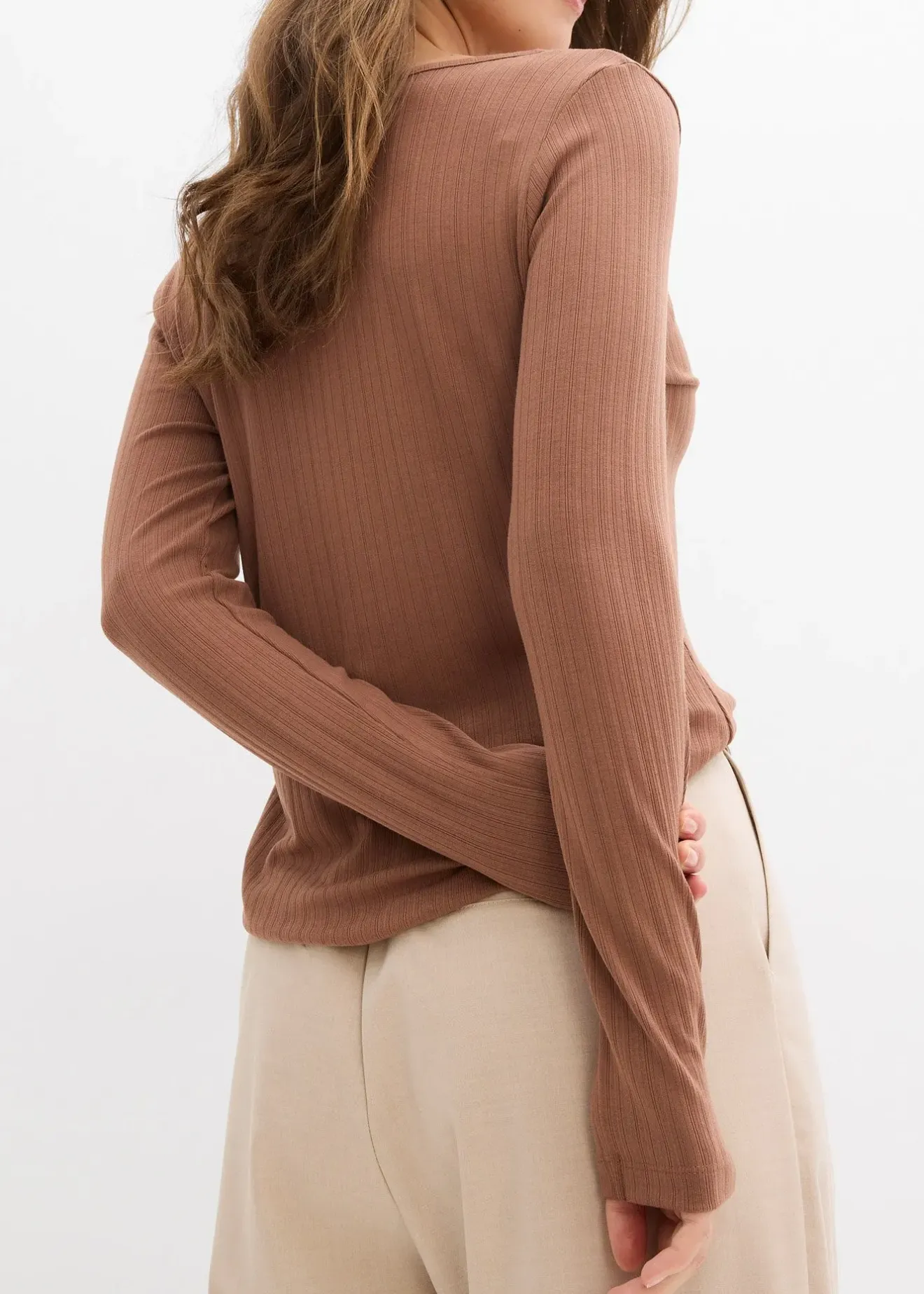 bonprix T-shirt manches longues côtelé|Femme Basiques|T-Shirts & Tops