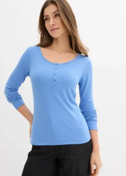 bonprix T-shirt manches longues côtelé|Femme Basiques|T-Shirts & Tops