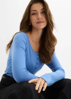 bonprix T-shirt manches longues côtelé|Femme Basiques|T-Shirts & Tops