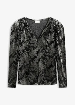 bonprix T-shirt manches longues en velours dévoré|Femme T-Shirts & Tops