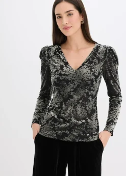 bonprix T-shirt manches longues en velours dévoré|Femme T-Shirts & Tops
