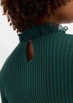 bonprix T-shirt manches longues en fine maille avec volants en mousseline|Femme T-Shirts & Tops