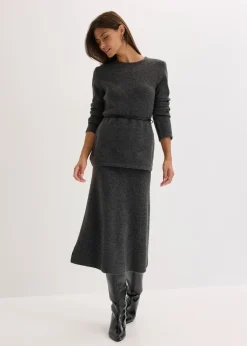 bonprix T-shirt manches longues en maille avec ceinture à nouer|Femme Maille|T-Shirts & Tops