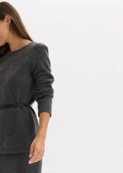 bonprix T-shirt manches longues en maille avec ceinture à nouer|Femme Maille|T-Shirts & Tops