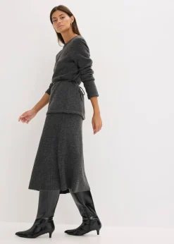 bonprix T-shirt manches longues en maille avec ceinture à nouer|Femme Maille|T-Shirts & Tops