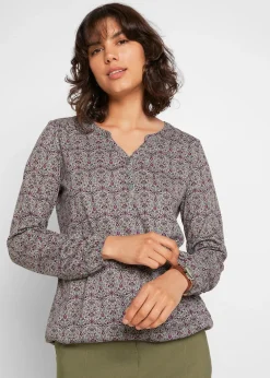 bonprix T-shirt manches longues imprimé avec col Henley|Femme T-Shirts & Tops