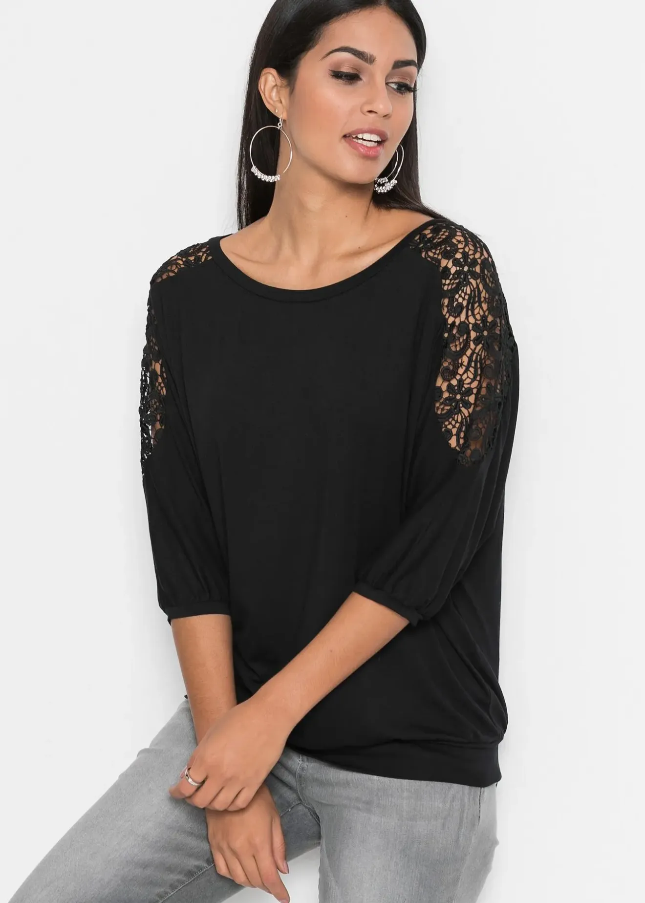 bonprix T-shirt oversize en viscose et dentelle|Femme T-Shirts & Tops