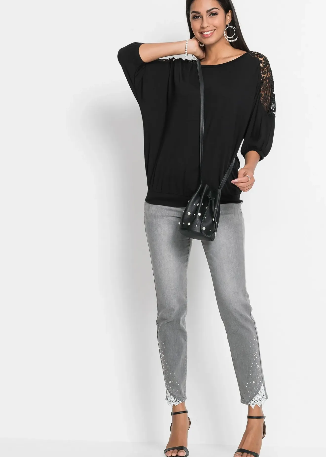 bonprix T-shirt oversize en viscose et dentelle|Femme T-Shirts & Tops