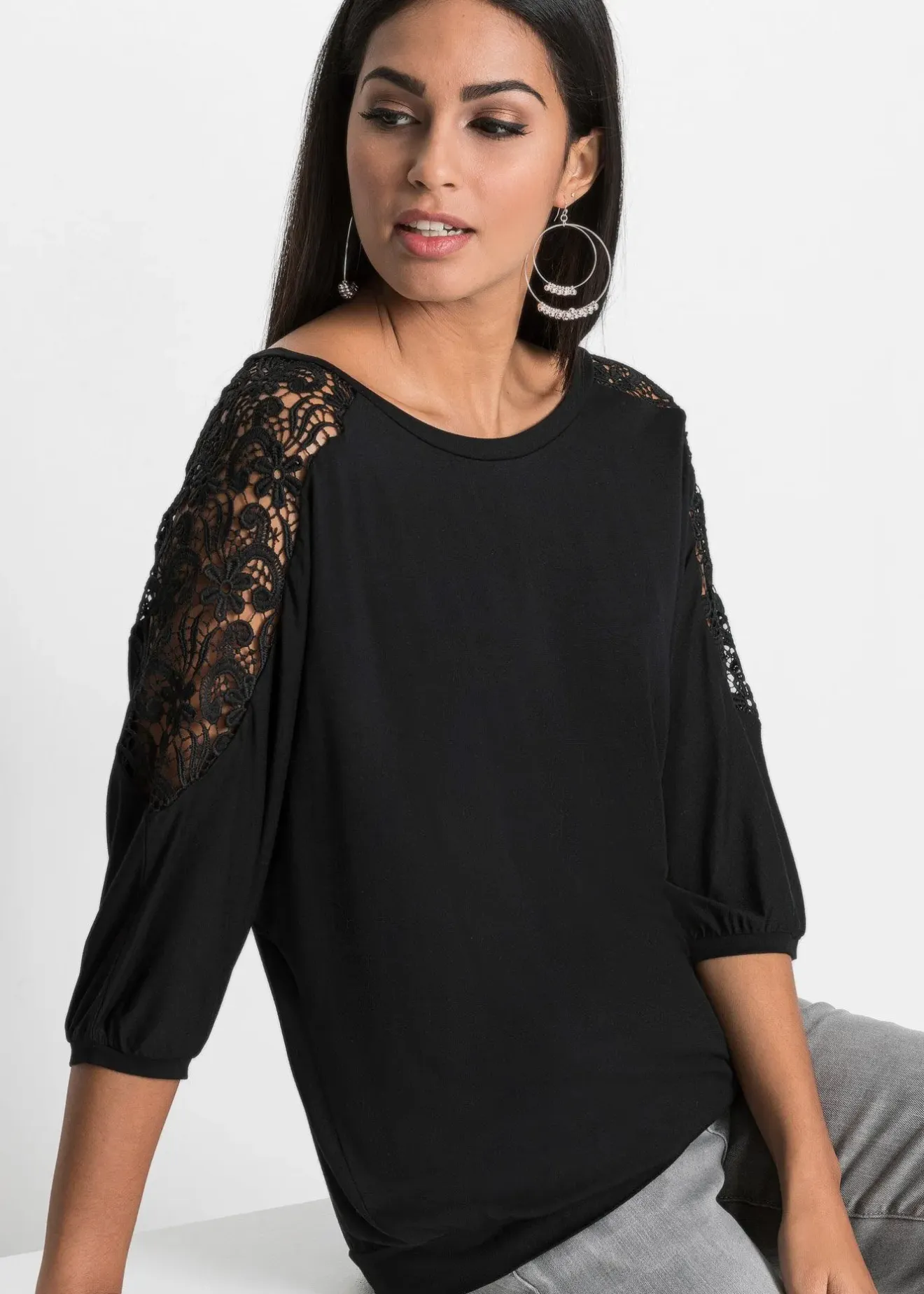 bonprix T-shirt oversize en viscose et dentelle|Femme T-Shirts & Tops
