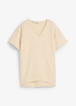 bonprix Tunique à manches courtes en gaze de coton|Femme Chemisiers