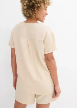 bonprix Tunique à manches courtes en gaze de coton|Femme Chemisiers