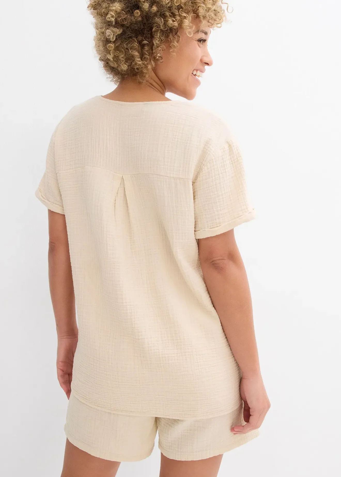 bonprix Tunique à manches courtes en gaze de coton|Femme Chemisiers