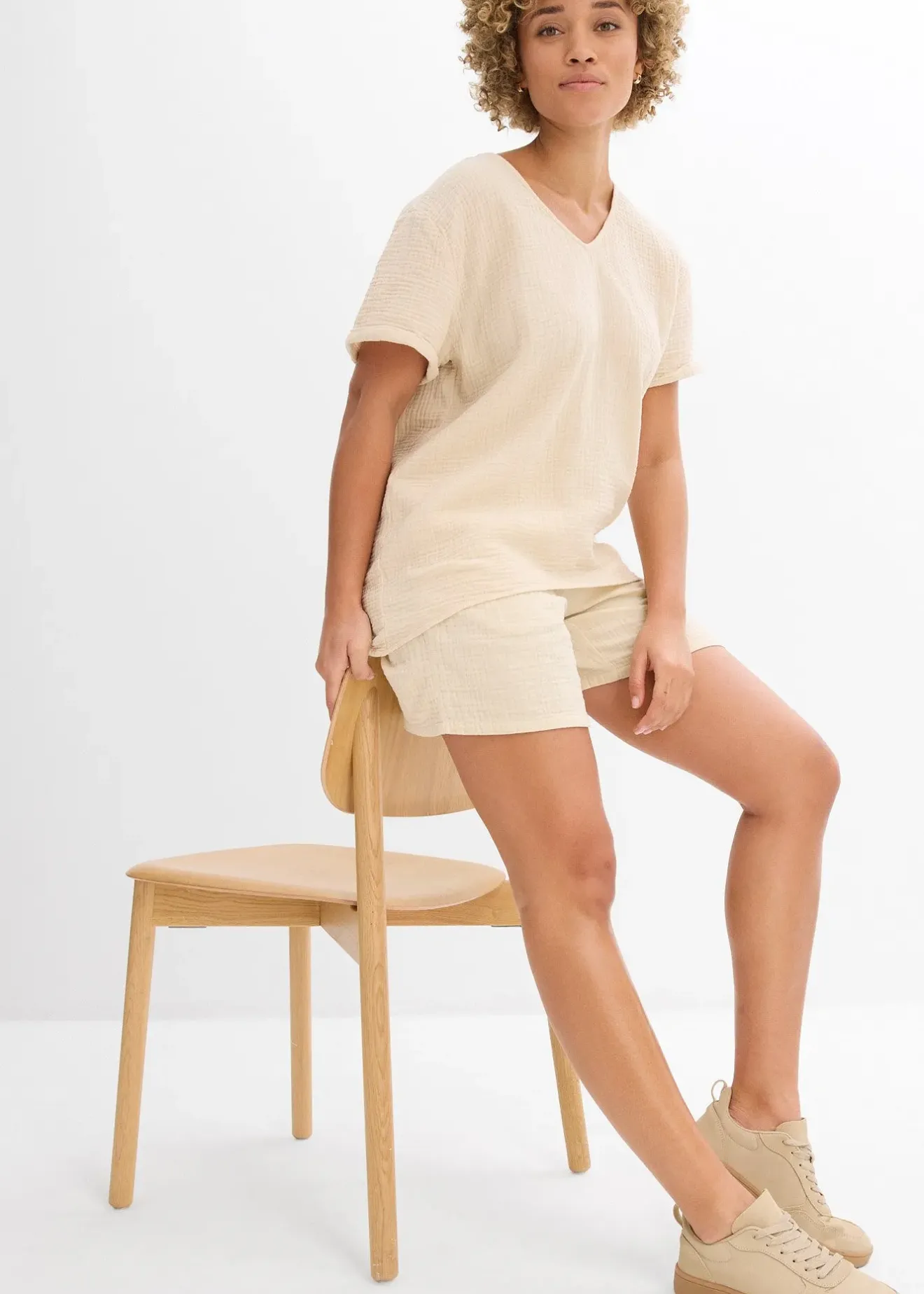 bonprix Tunique à manches courtes en gaze de coton|Femme Chemisiers