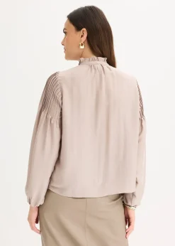 bonprix Tunique en satin brillant avec plis religieuse|Femme Chemisiers