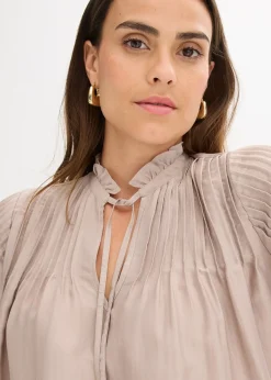 bonprix Tunique en satin brillant avec plis religieuse|Femme Chemisiers