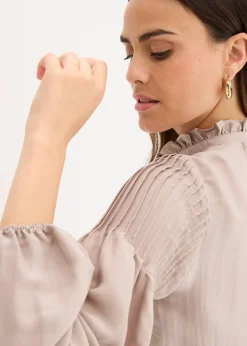 bonprix Tunique en satin brillant avec plis religieuse|Femme Chemisiers