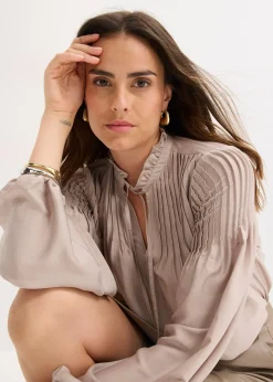 bonprix Tunique en satin brillant avec plis religieuse|Femme Chemisiers