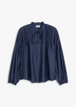 Femme bonprix Chemisiers|Tunique en satin brillant avec plis religieuse