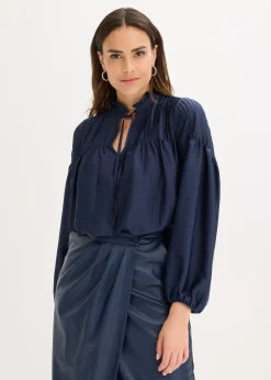 Femme bonprix Chemisiers|Tunique en satin brillant avec plis religieuse