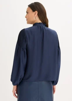 Femme bonprix Chemisiers|Tunique en satin brillant avec plis religieuse