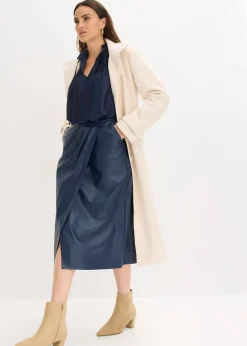 Femme bonprix Chemisiers|Tunique en satin brillant avec plis religieuse