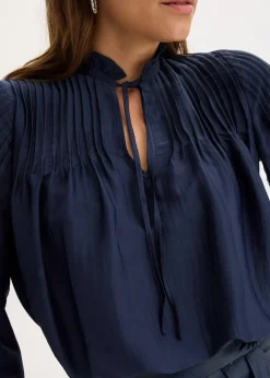 Femme bonprix Chemisiers|Tunique en satin brillant avec plis religieuse