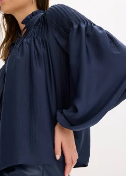 Femme bonprix Chemisiers|Tunique en satin brillant avec plis religieuse