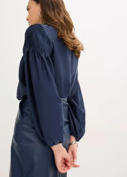 Femme bonprix Chemisiers|Tunique en satin brillant avec plis religieuse