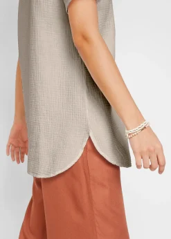 Femme bonprix Chemisiers|Tunique longue en gaze 100% coton