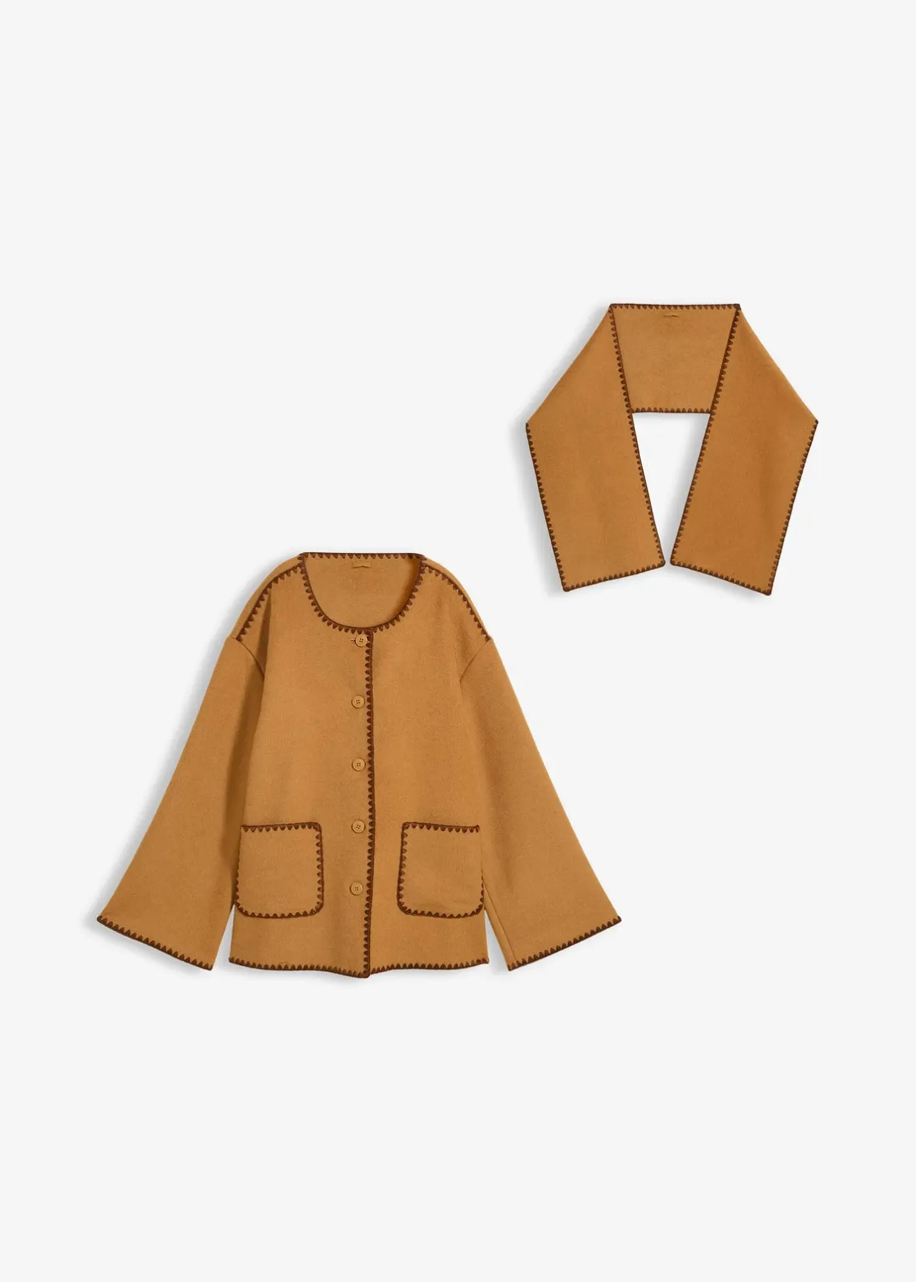 bonprix Veste à broderie décorative (ens. 2 pces avec écharpe)|Femme Premium|Vestes & Manteaux