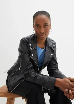 Femme bonprix Premium|Vestes & Manteaux|Veste biker en cuir nappa d’agneau