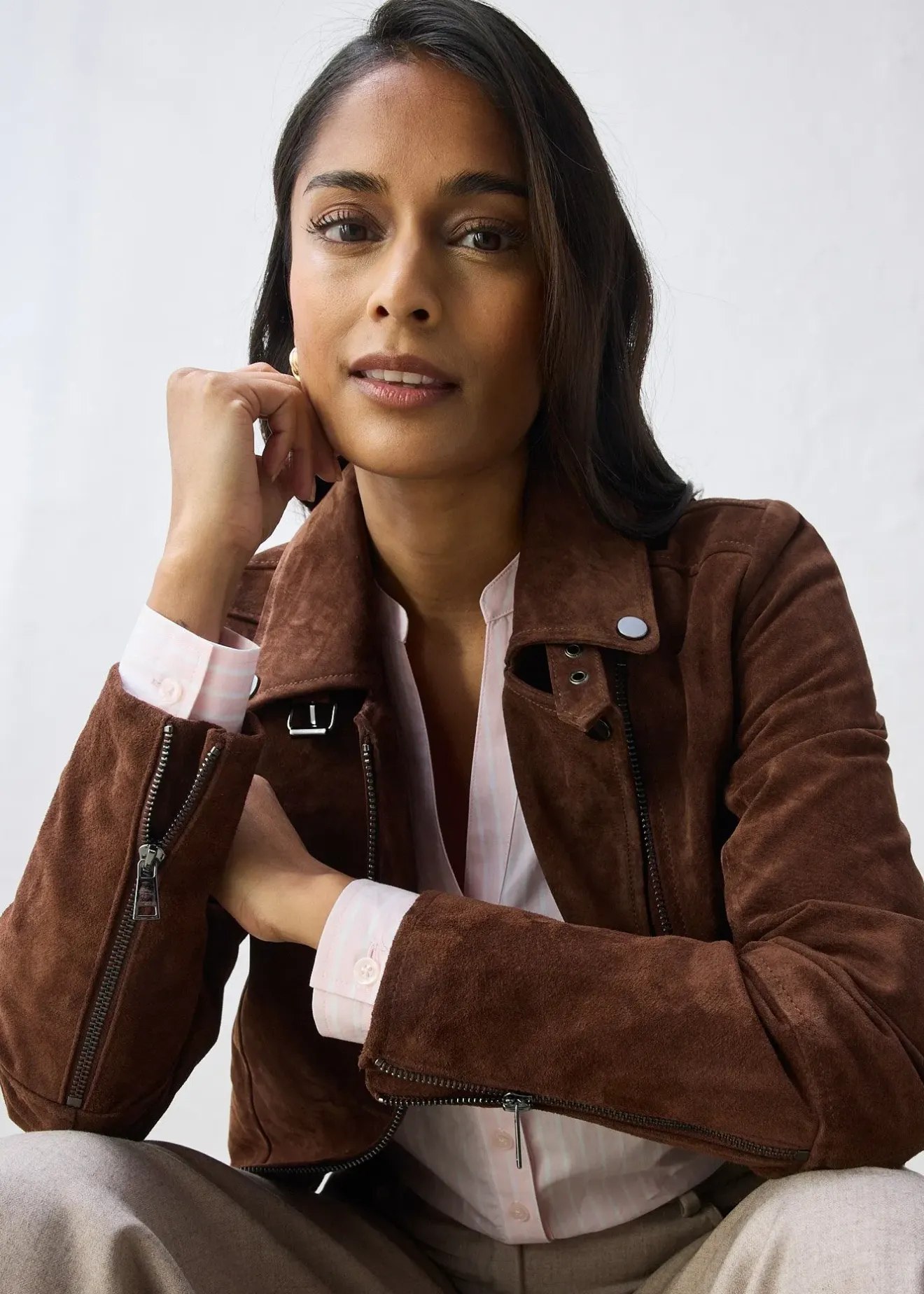 bonprix Veste biker en cuir velours|Femme Vestes & Manteaux