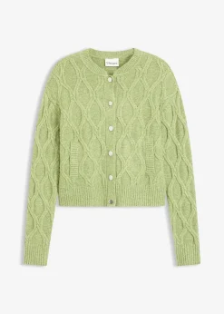 Femme bonprix Maille|Pulls & Gilets|Veste bomber en maille torsadée avec laine