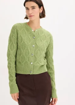 Femme bonprix Maille|Pulls & Gilets|Veste bomber en maille torsadée avec laine